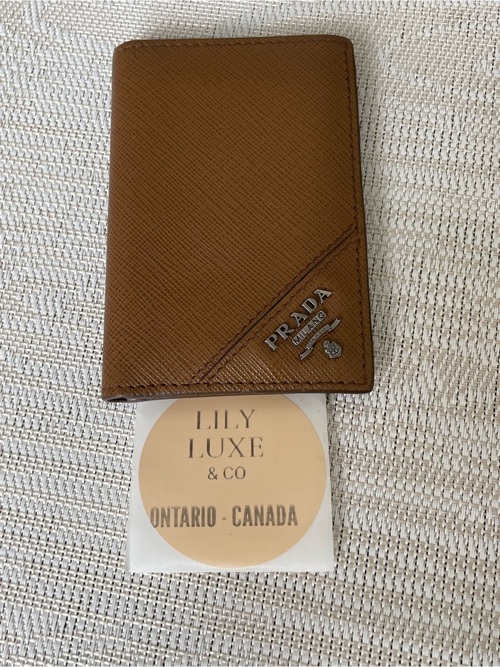 Prada Tan Saffiano Leather Card Case
